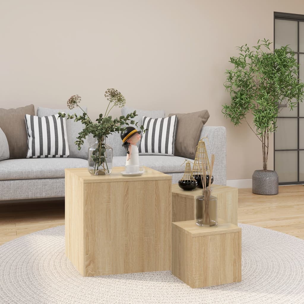Bijzettafels Bewerkt Hout Artisanaal Eikenkleur
