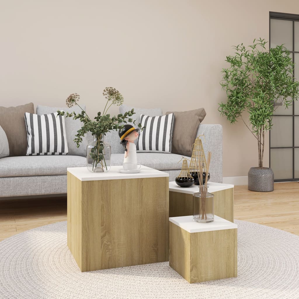 Bijzettafels Bewerkt Hout Artisanaal Eikenkleur