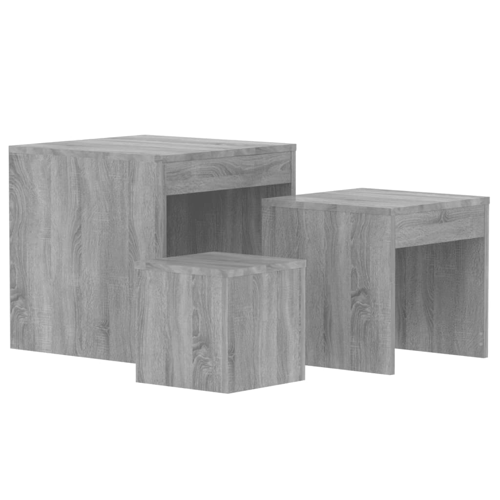 3-Delige Tafeltjesset Bewerkt Hout Eikenkleurig