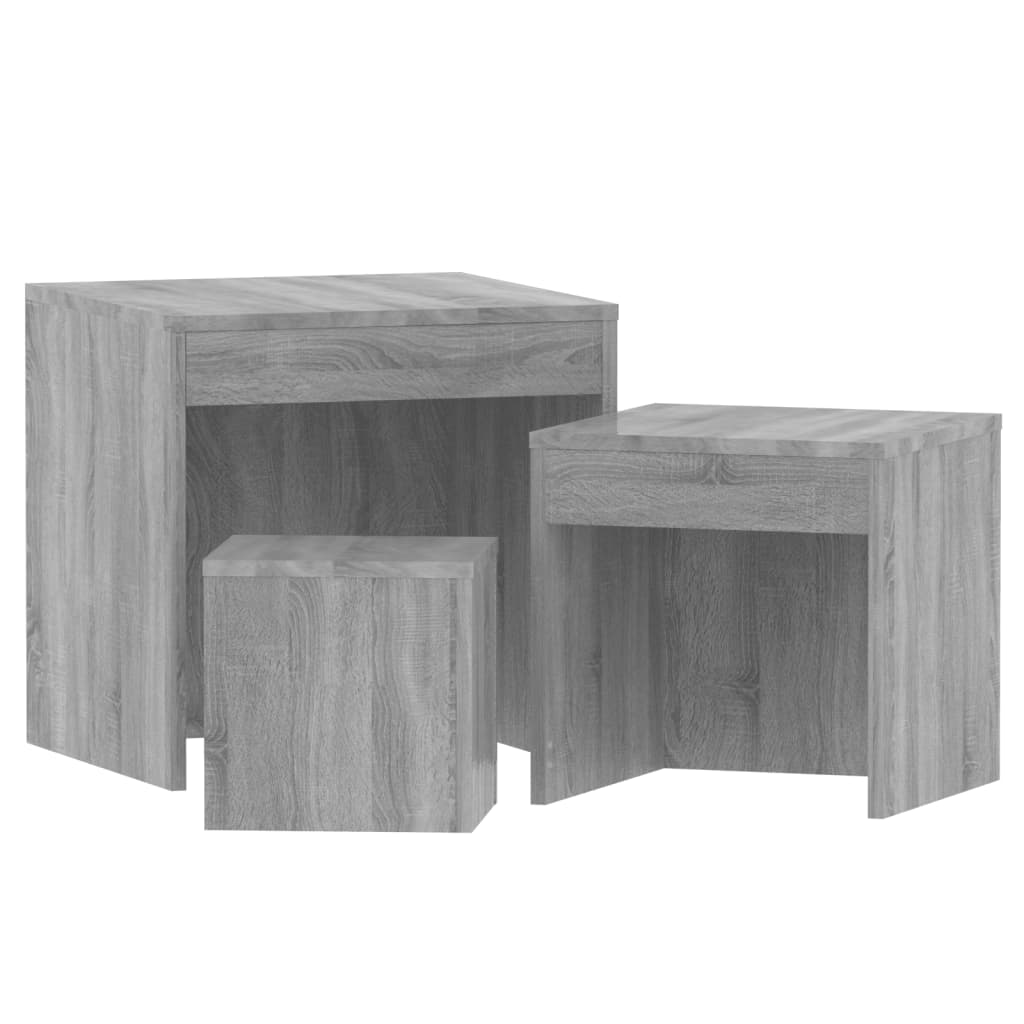 3-Delige Tafeltjesset Bewerkt Hout Eikenkleurig
