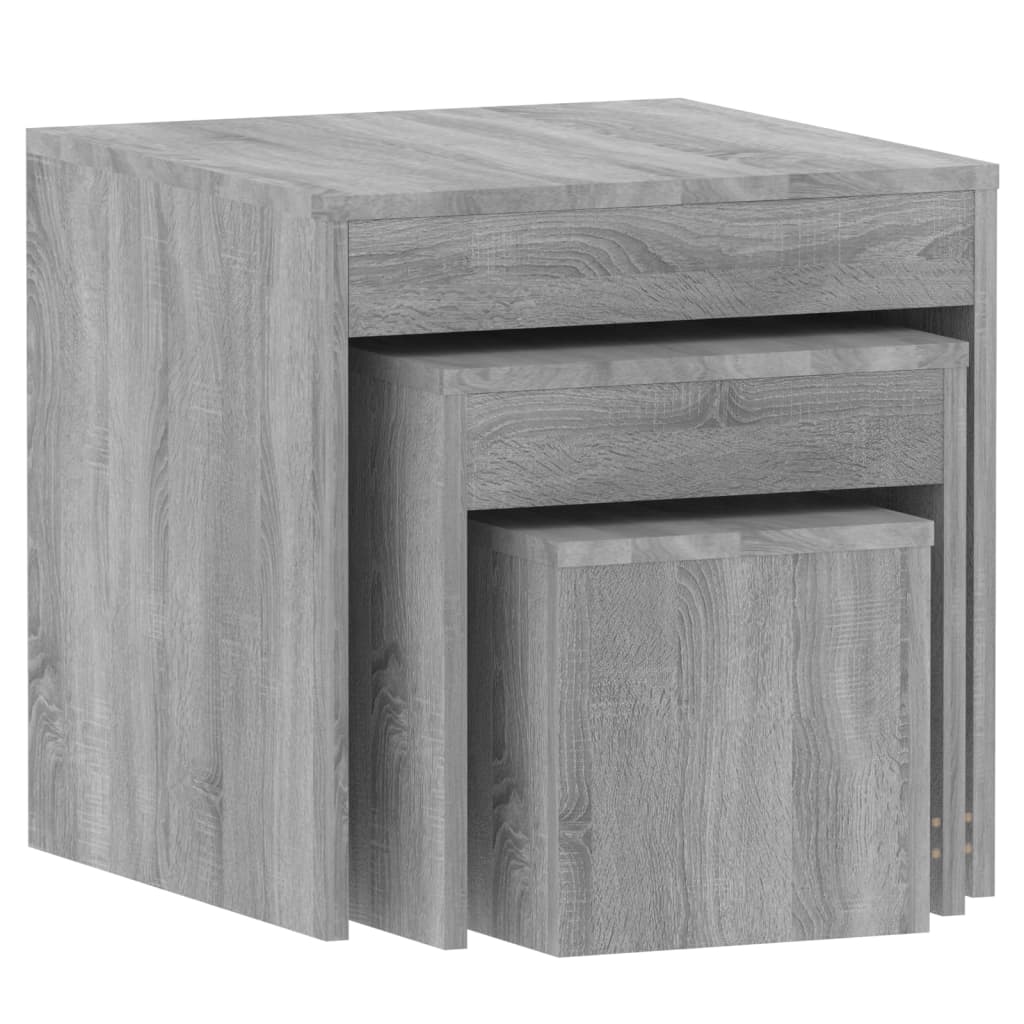 3-Delige Tafeltjesset Bewerkt Hout Eikenkleurig