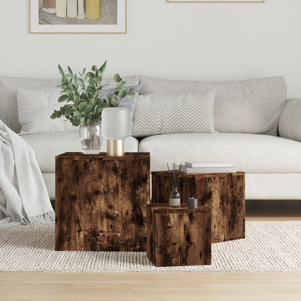 Bijzettafels Bewerkt Hout Artisanaal Eikenkleur