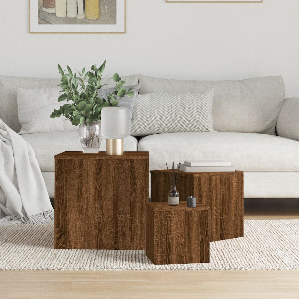 Bijzettafels Bewerkt Hout Artisanaal Eikenkleur