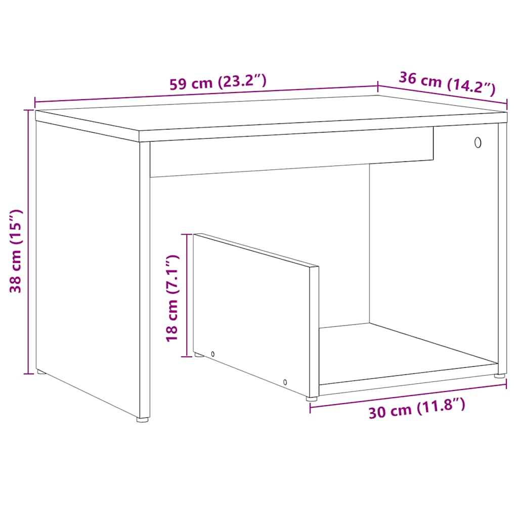 Bijzettafel 59X36X38 Cm Bewerkt Hout