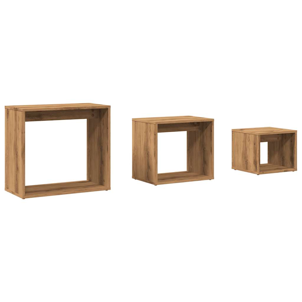 3-Delige Tafeltjesset Bewerkt Hout Artisanaal Eikenkleur