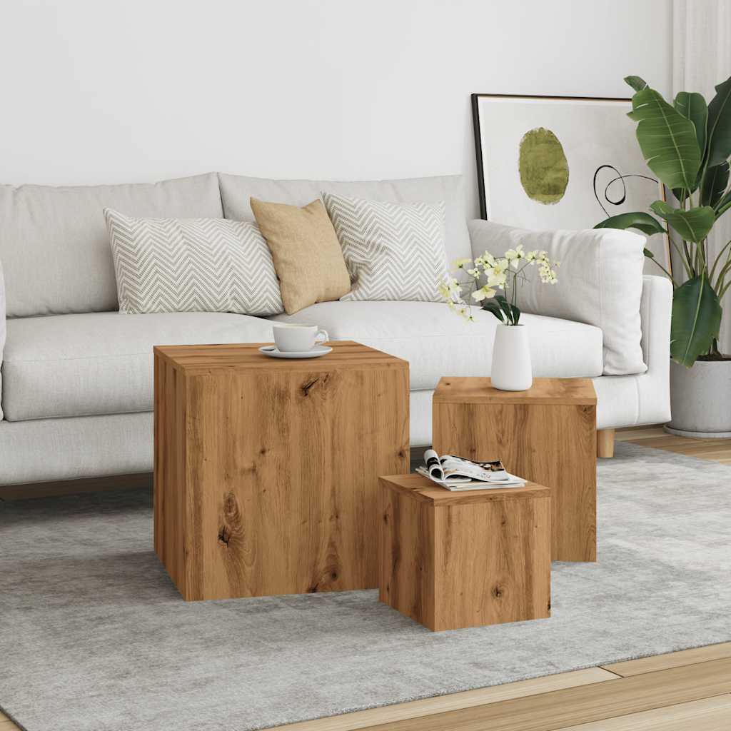 Bijzettafels Bewerkt Hout Artisanaal Eikenkleur