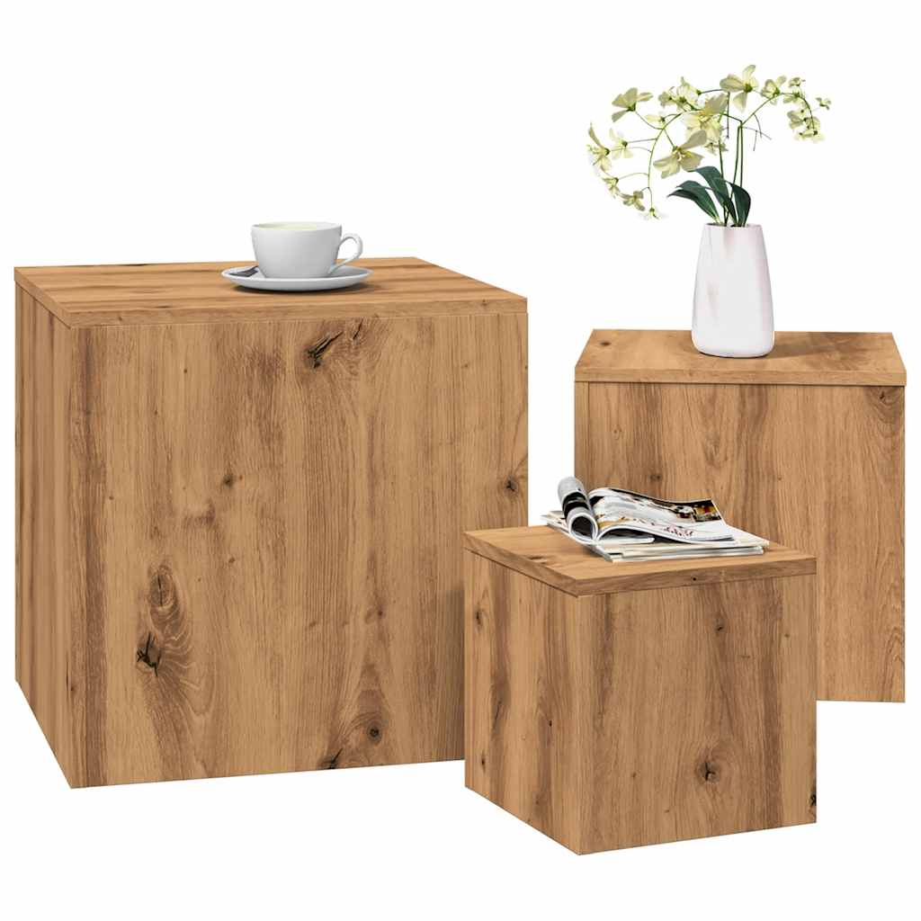 Bijzettafels Bewerkt Hout Artisanaal Eikenkleur