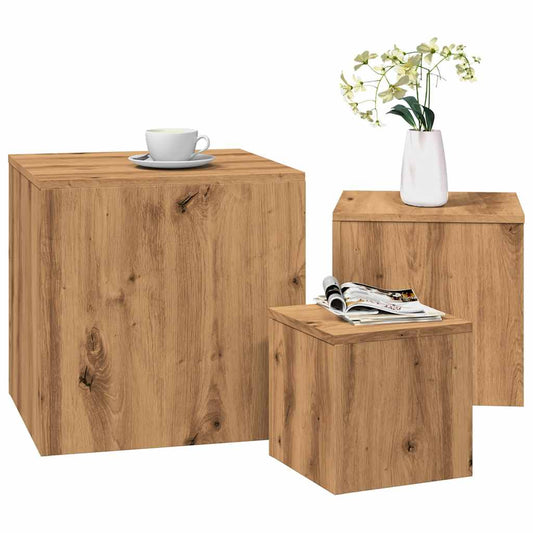 Bijzettafels Bewerkt Hout Artisanaal Eikenkleur