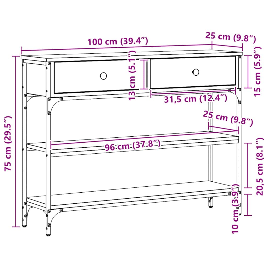 Console Tafel Met Lade Met Plank 100 X 25 X 75 Cm